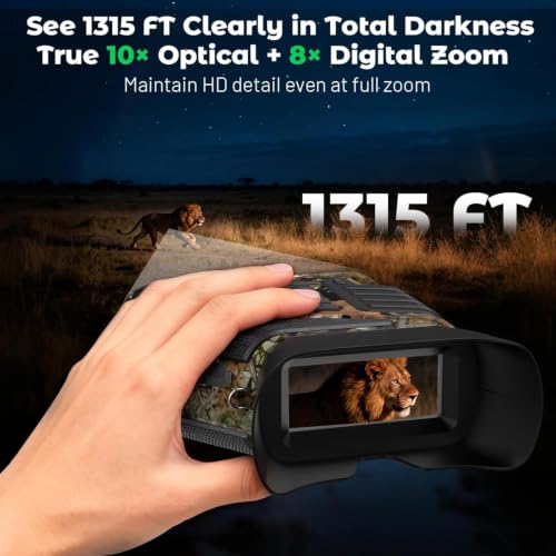 Image of WOSPORTS 4K Night Vision Goggles- 10X Optical & 8X Digital Zoom, 1315FT Infrared Range, Rechargeable 5000mAh Battery, IPX Waterproof, Ideal for Camping Camo