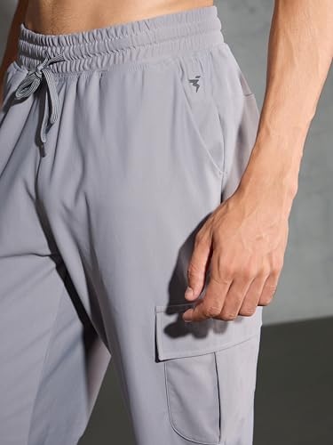 Image of TECHNOSPORT Men's Solid Slim Fit Sports Cargo Joggers DURACOOL+ Quick Dry Breathable Moisture Wicking Stretch Gym Track Pants Running Training Fitness Activewear