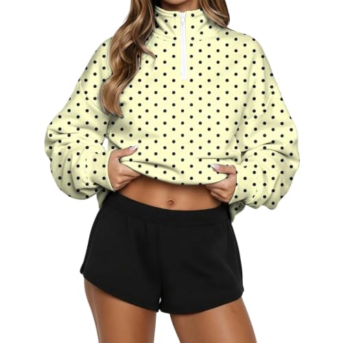 Polka Dot Sweatshirt for Women Mockneck Quarter Zip Sweatshirt No Hood - image 3