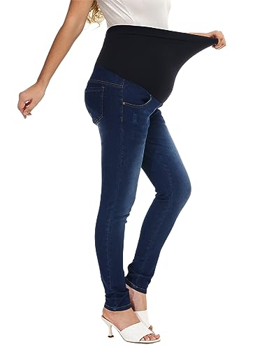 Hofish Women'S Support Skinny Jeans Over The Belly Utimate Comfort Stretchy Pregnancy Denim Pants Deepblue M thumb #2