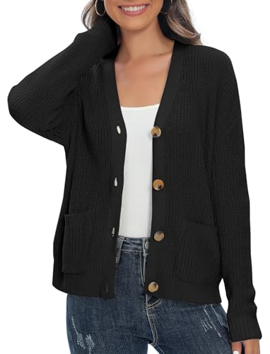 Urban CoCo Women's Lightweight Knit Open Front V-Neck Long Sleeve Button Down Casual Cardigan with Pockets2
