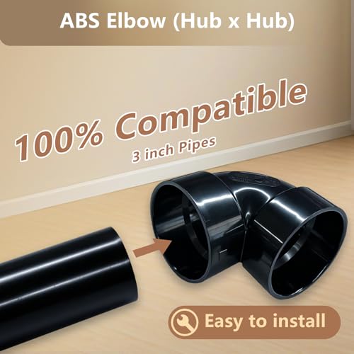 Image of LESSO 3 inch Elbow ABS Pipe, 90 Degree ABS Fittings Vent Ell Pipe Fittings For Duct Reducer Connection of Drainage Dystem Connects Drainage System Components(SCH40 Black)