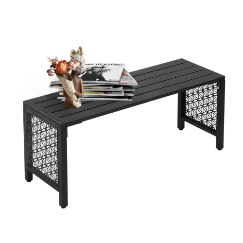 VINGLI 40in Outdoor Metal Bench All-Weathe Backless Patio Bench with Slatted SeatFloral Side Panels Rust-Resistant Garden Bench Weatherproof Outdoor Seating for Porch Entryway Backyard (Black)