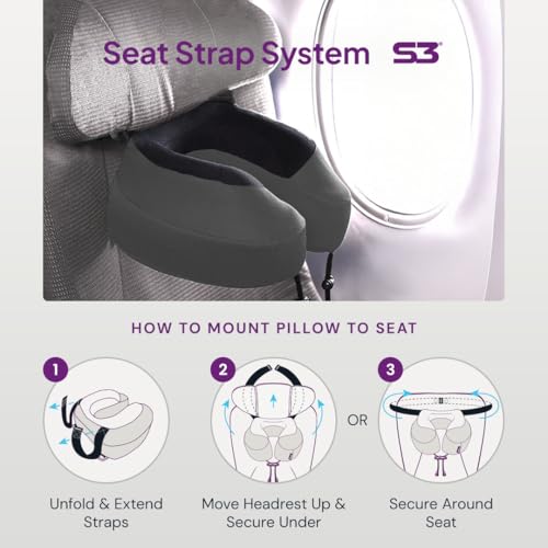 Image of Cabeau Evolution S3 Travel Pillow - Memory Foam Neck Pillow for Airplane and Long Flights with Seat Straps for Head and Neck Support, 360 Degree Support (Steel Grey)