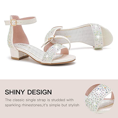 Image of Dufannie Girls Sandals Low Heels Dress Pump Ankle Strap Open Toe Flower Girl Wedding Party for Toddler Little Big Kid