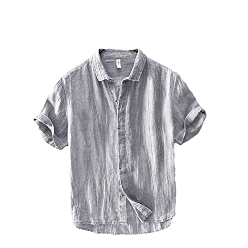 Chemise en lin homme à manches courtes grise coupe ajustée 3XL