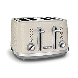 Morphy Richards Vector 4 Slice Toaster, 1800watts, High Gloss Geometric Design, Defrost and Reheat, Variable Width Slots, Removable Crumb Tray, Cream, 248132