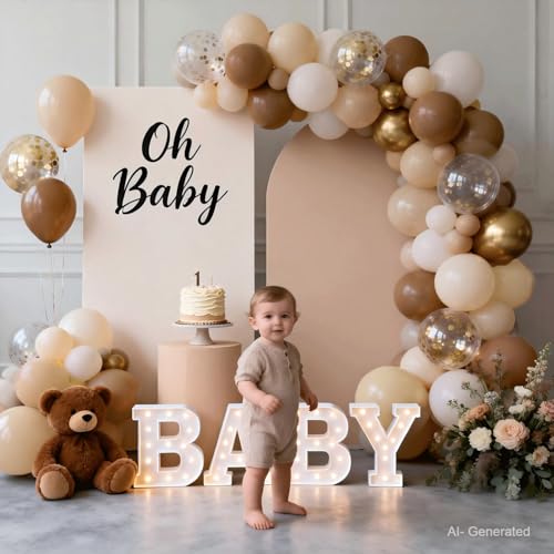 Image of Brown Balloons, Light Brown Beige Nude Chrome Gold Confetti, Party decor | 50 Pcs 12 In, for Bear Neutral Birthday Wedding Bridal Shower BIand Woodland Jungle Safari Party Decorations
