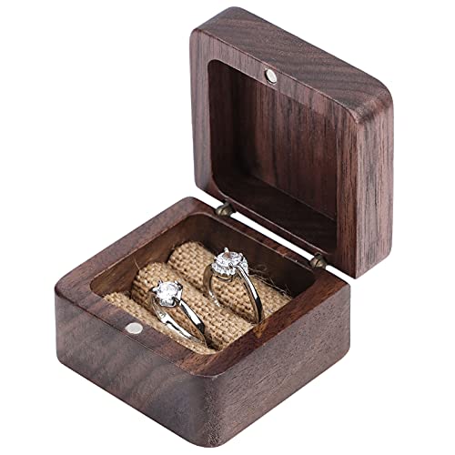FADACAI Mr & Mrs Walnuss-Holz Ring-Box, Ring Box für Verlobungsring, Quadratische Ringschatulle Ringkästchen für rustikale Hochzeits-Verlobung Cover