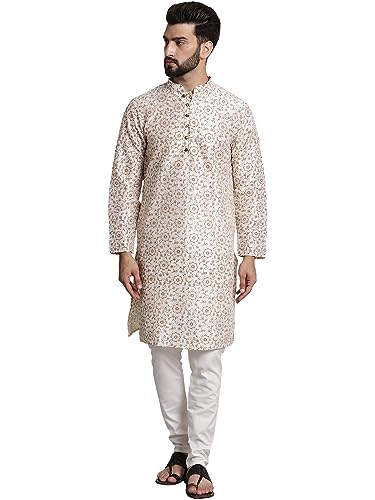 Image of SOJANYA (Since 1958 Men's Silk Blend Printed Kurta and Churidar Pyjama Set