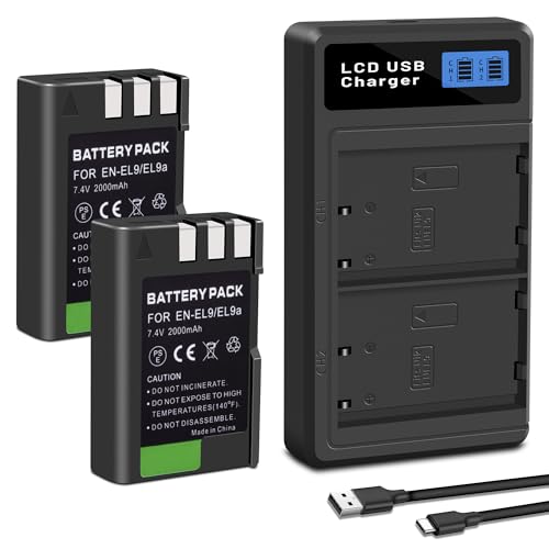 SUGUBU 2-Pack EN-EL9 Replacement Battery(2000mAh) and Rapid USB Dual Charger Compatible with Nikon EN-EL9 EN-EL9a D40 D40x D60 D3000 D5000 Digital SLR Cameras