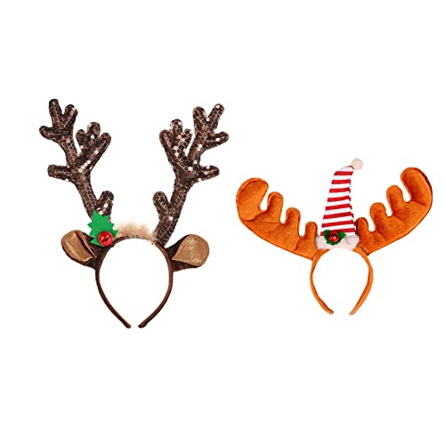 2 Pièces Serre-Tête De Renne De Noël Bandeaux De Fête De Noët Pour Adultes Et Enfants Bandeau à Paillettes Pour Décoration De Fête De Noël Bandeau De Noël Avec Cloches Pour La Décoration De Noël Cover