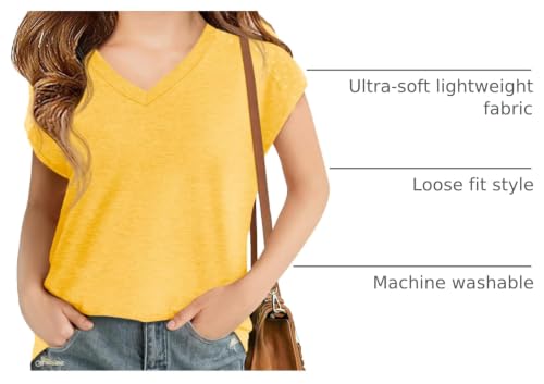 Image of Haloumoning Girls V Neck T-Shirts Kids Summer Swiss Dot Short Sleeve Tops Cute Fashion Tees 5-14 Years