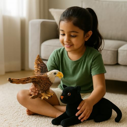 Image of Cute Eagle & Panther Plush Toy Combo - 30 cm Soft Stuffed Animals for Kids | Super Soft & Huggable for Boys & Girls (Pack of 2)