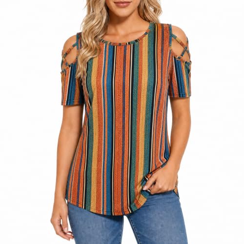 Image of Jar of Love Women's Summer Tops Short Sleeve Cold Shoulder Tops T-Shirts for Women Spring Summer Tops Loose Fit Tunic 2026
