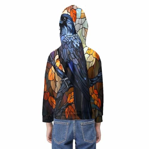 Sweat à capuche enfant corbeau vitrail fini les vêtements ternes 9-11 ans