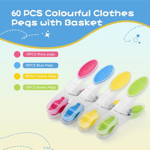 Miniatura 2 de Aiqinu 60 Piezas Pinzas Para Ropa, Plástico Pinzas Con Silicona Antideslizante, Multicolor Clips No Deja Marcas Para Ropa Interior Pantalones Camisetas Calcetines