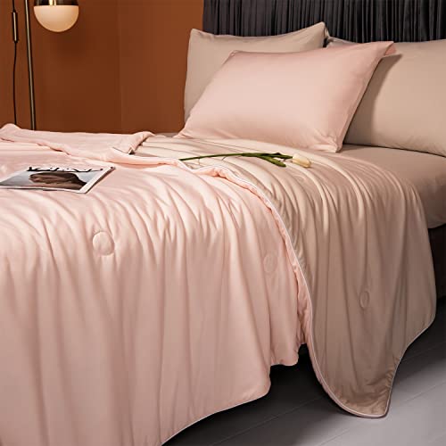Image of LLanCL Cooling Blankets for Hot Sleepers - Cool Like Ice Cream Lightweight Blanket for Summer with Double Side Cold, Cooling Comforter, Quilt, Fabric for Bed (Throw Size 47 inch x 59 inch Pink & Beige)