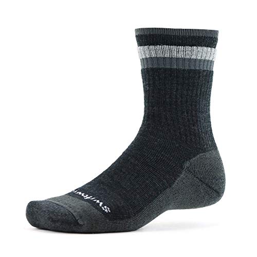 Swiftwick- PURSUIT HIKE SIX MD Hiking Socks, Cushioned Merino Wool (Coal/Gray, Large)