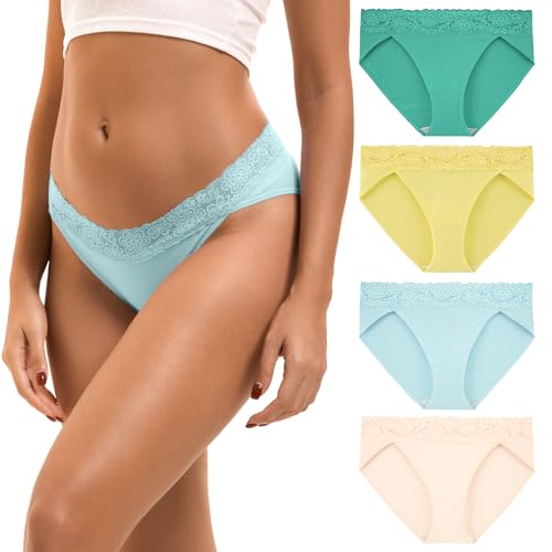 INNERSY Women's Cotton Bikini Underwear High Cut Lace Hipster Panties 4-Pack