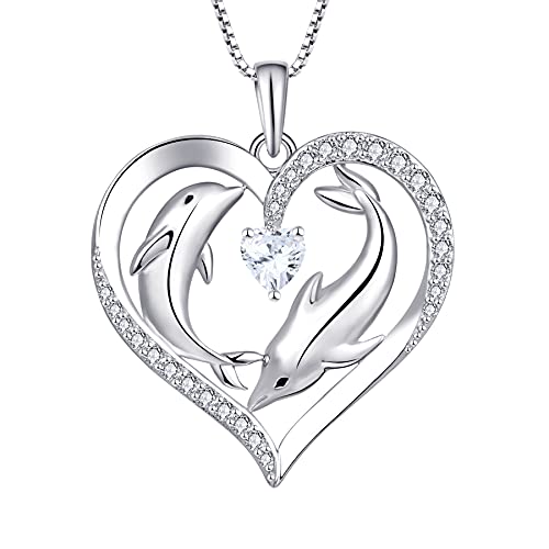 Starnny Collier Femme Argent 925/1000, Pendentif Coeur animal Dauphin pour Femme