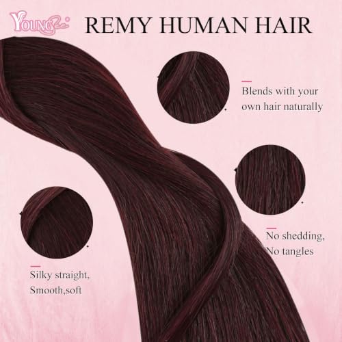 Image of YoungSee Nano Ring Hair Extensions Human Hair Burgundy Nano Bead Hair Extensions Human Hair Wine Red Nanoring Extension 22 Inch for Colored DIY Silky Straight 25 Strands 25g