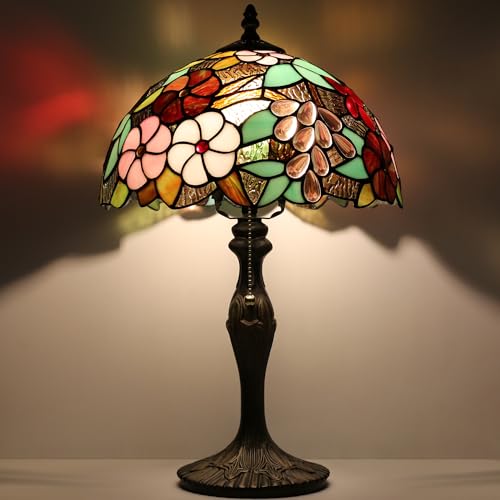 LUSTIX Tiffany Table Lamp 19" Stained Glass Reading Lamp Purple Grape Style