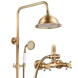 Auralum Colonna Doccia in Ottone Oro Vintage con Miscelatore Doccia Esterno