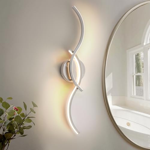 EDISLIVE Modern Wave LED Vanity Light Dimmable Modern LED Vanity Light Fixtures 15W Linear Wall Sconce with Acrylic Strip Shade 3000K, 24 in for Bathroom Bedroom Makeup,Nickel by EDISLIVE - Used condition - US$67.49