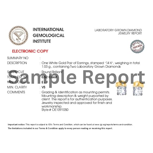 0.50 to 5.00 Carat IGI Certified Lab Grown Round Cut Diamond Studs Earrings 14k White/Yellow Gold 4 Prong Screwback Jewelry Gift Box Packaging (E-F Color, VS1-VS2 Clarity)2