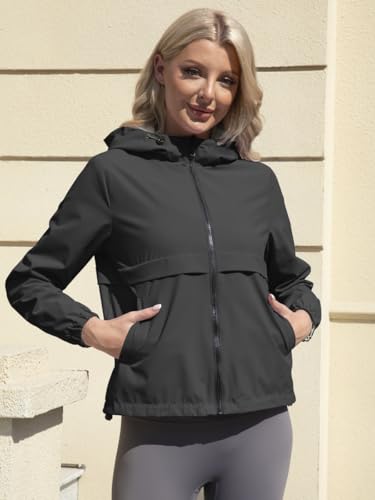 Womens Waterproof Reversible Rain Jacket Lightweight Raincoat Packable Hooded Outdoor Windbreaker Jacket2
