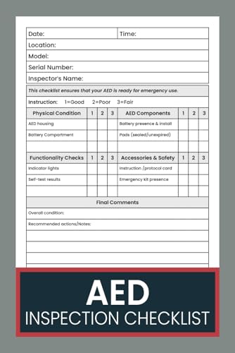 AED Inspection Checklist: Automated External Defibrillator Inspection Report Book | Defibrillator Safety and Maintenance Inspection Forms | Automated External Defibrillator (AED) Inspection Checklist