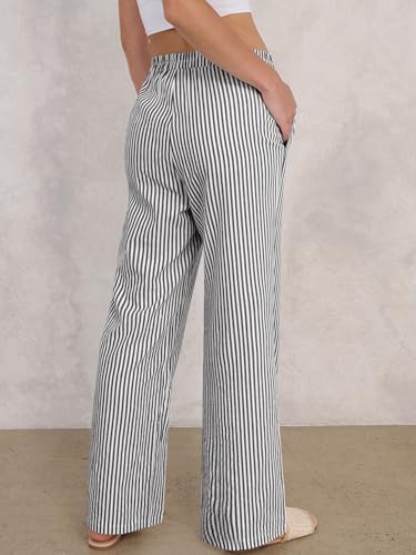ANRABESS Women's Gingham Pants - Casual Lounge Pajama Bottoms for Home Sleep Resort Wear Black White Stripe Small - Image 4