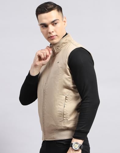 Image of Monte Carlo Men's Cotton Standard Length Printed Mock Neck Sleeveless Jacket (223061706)