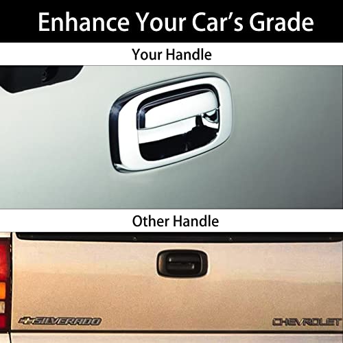 Image of Tailgate Door Handle & Bezel Lock Set, Compatible with 1999-2007 Chevy Silverado GMC Sierra 1500 2500 3500, Chrome Exterior Rear with Rod Clips | Replaces# 15997911, 15228539, 15228541, 15228540
