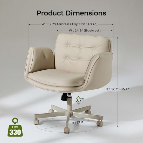 Image of amseatec Criss Cross Office Chair, PU Leather Vanity Chair with 5-Level Adjustable Armrests & Swivel, Ergonomic Criss Cross Chair for Home Office Bedroom Makeup（Cream）