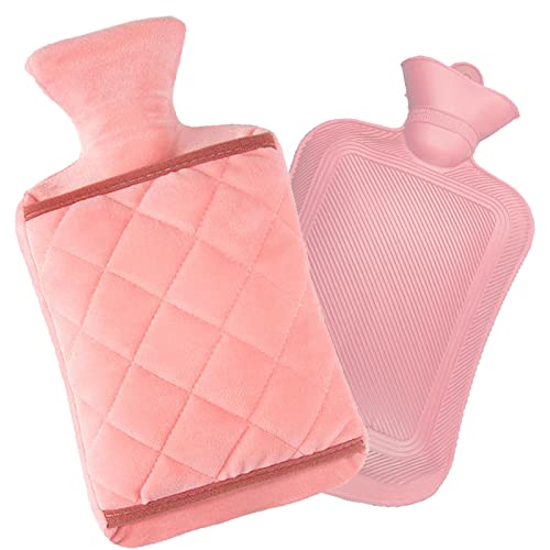 2L Bouteille D'eau Chaude, Bouillotte Peluche Eau Chaude, Bouillotte En Caoutchouc Naturel Anti-fuite Bouteille D'eau Chaude, Amovible Et Lavable, Adapté à L'hiver (pink) Cover