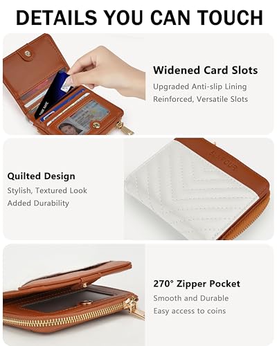 Image of Small Bifold Wallets Woman RFID Mini Wallet for Women Slim Card Holder with Zipper Coin Pocket & 2 ID Windows (Beige&Brown)