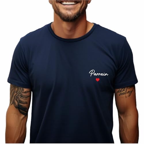 T-shirt 'Parrain' – Cadeau pour parrain, Idée baptême, anniversaire, T-shirt personnalisé, noël (Bleu, M)