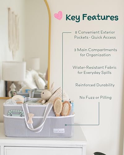 Image of Lily Miles Baby Diaper Caddy Organizer, Baby Shower Basket for Newborn Boys or Girls, Nursery Must Haves for New Mom, Registry Favorites, Large Storage Tote for Changing Table or Car, Gray