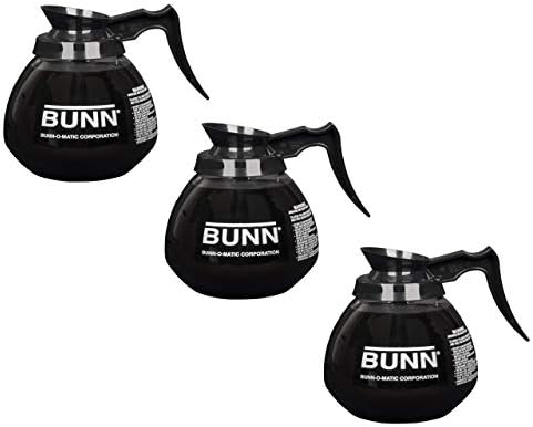 BUNN Coffee Pot Decanter/Carafe Black Regular - New Glass Design Shape - Ergonomic Handle - 12 Cup Capacity (Pack of 3)