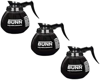 BUNN Coffee Pot Decanter/Carafe Black Regular - New Glass Design Shape - Ergonomic Handle - 12 Cup Capacity (Pack of 3)