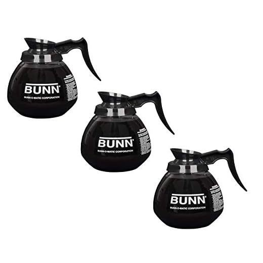 BUNN Coffee Pot Decanter/Carafe Black Regular - New Glass Design Shape - Ergonomic Handle - 12 Cup Capacity (Pack of 3)