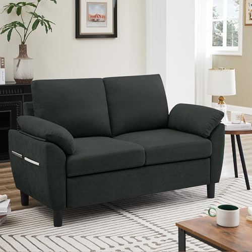 Portaforta Loveseat Sofa, 57" Love Seat, Comfy Small Loveseat, Small Couch for Bedroom, Linen Fabric Couches for Living Room, Bedroom, Black
