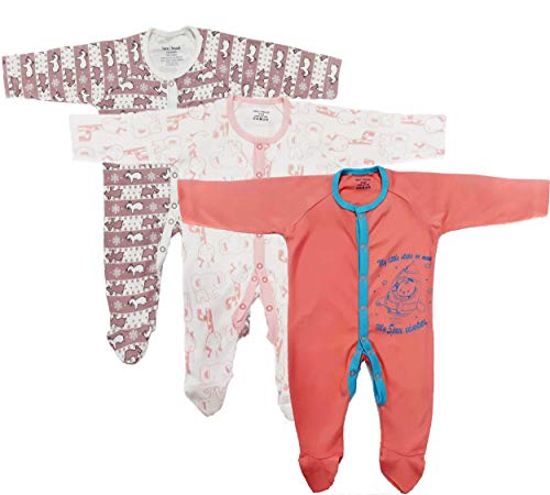 TotzTouch Premium Cotton BabySuits| Rompers | Onesies,Multicolored,Printed,Combo Pack of 3. (Graphite Pink, 3 to 6 Months)