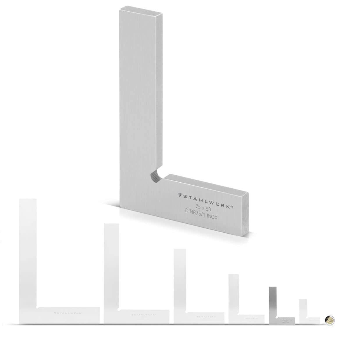 STAHLWERK Flachwinkel 90° 75 x 50 mm DIN 875/1 Kontrollwinkel/Schlosserwinkel/Anschlagwinkel/Präzisionswinkel aus rostfreiem Edelstahl
