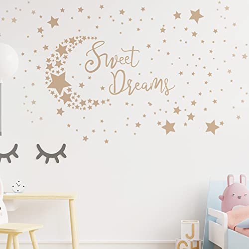 Image of Star Wall Decals Stars and Moon Nursery Decor Moon Garland Moon Decal Star Decals Moon and Star Stickers for Kids Sweet Dream Moon Star Vinyl Sticker for Nursery Boy Girls Baby Room Decoration