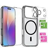 i-Phone17 Pro ケース セット 半透明 マグセーフ対応 強化ガラスフィルム レンズプロテクター付き 耐衝撃 軽薄 指紋防止 6.3インチ 2025年モデル専用 画面保護 カメラ保護 [3点セット] ブラック