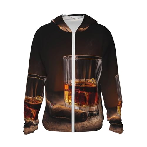 UPF 50+ Sun Protection Hoodie Long Sleeve Cigar And Whiskey Sun Shirt Rash Guard Fishing Shirts for Men