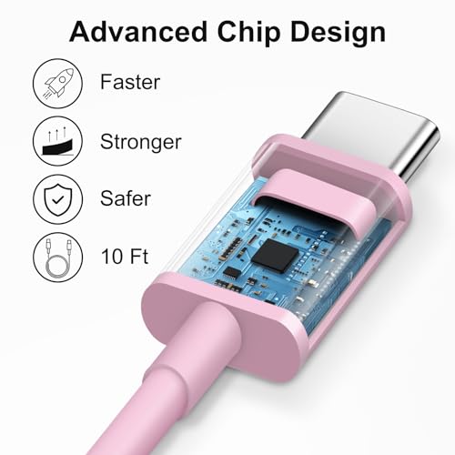 Image of iPhone 17 16 15 Charger Fast Charging 10FT - 20W USB C Charger Block with 10FT Type C to C Cable Compatible with iPhone 17 /17 Pro /17 Pro Max /Air /16 /16e /15, iPad Pro, iPad Air (Pink)